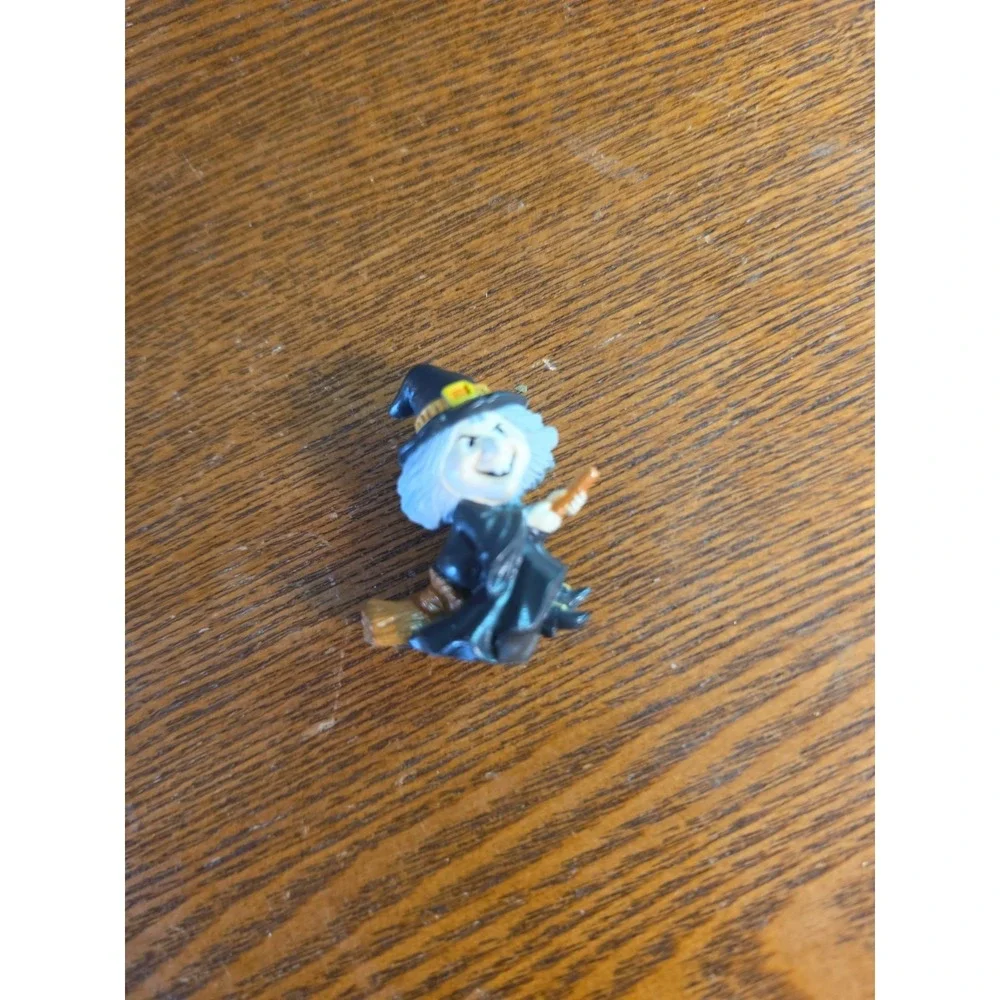 Vintage Russ Berrie Witch on Broom Miniature Mini Halloween Figure 1980's